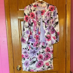 Dressbarn Floral Blazer and Skirt Set - Pink, Purple, Black